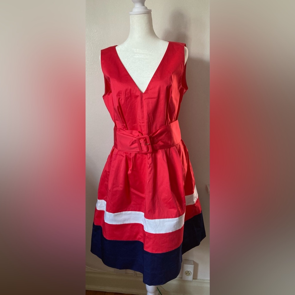 Waist 31” Kate Spade Vibrant Pink Sawyer Color Block Dress Sz 12 Cocktail Party